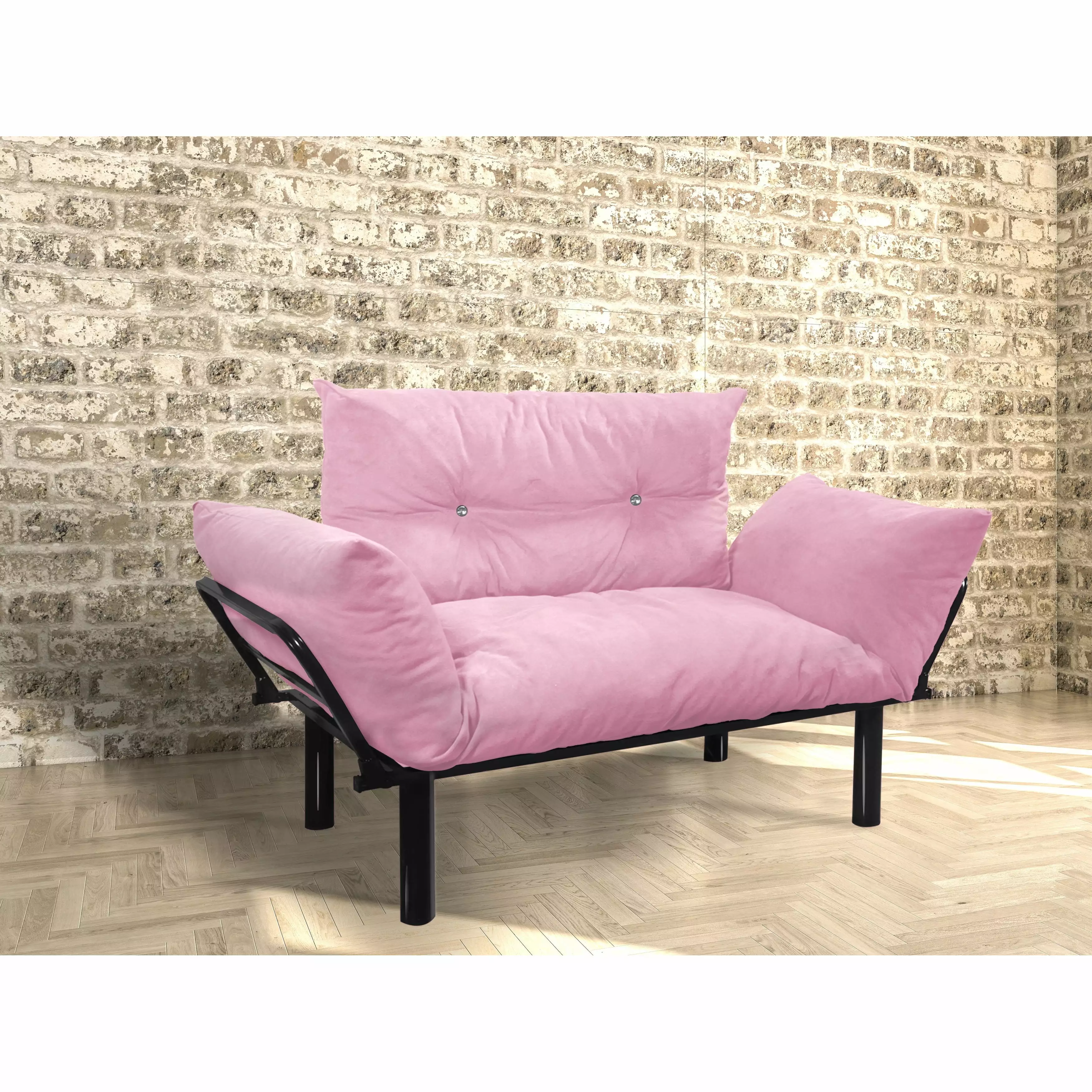 Modern Extra-wide Metal-legged Cushioned Splayed Loveseat Pink