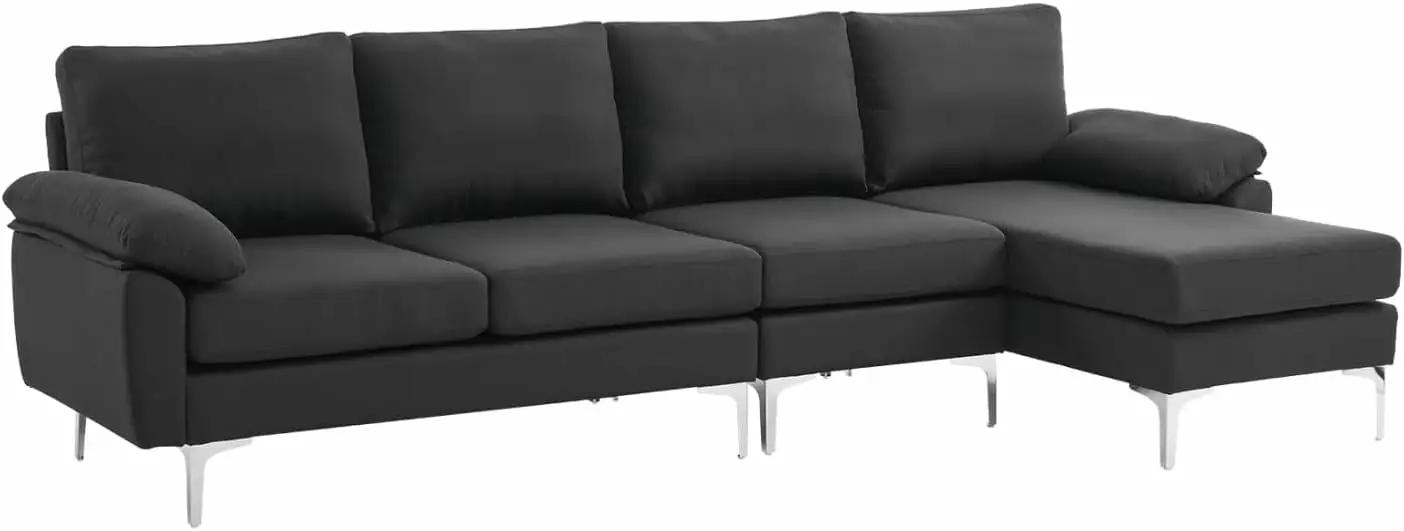 Modern L Shaped Convertible Sofa Couch. 113'' Modular Sectional Sofa with Tufted Back Cushion and Metal Legs. 4-Seat Sectionals Sofa Couch with Ottomans for Living Room