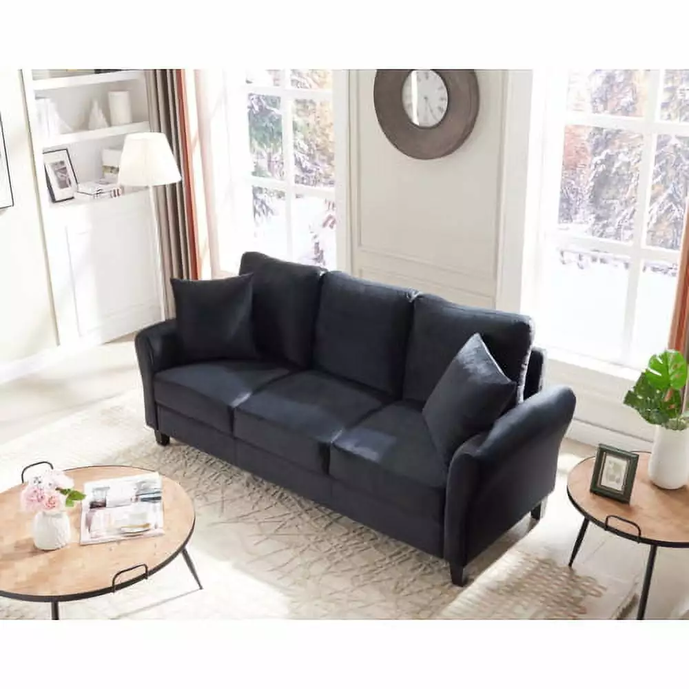 Modern Loveseat Sofa Couch.Mid-Century Modern Love Seat.Small Couch for Small Space. Upholstered Cushions 2-Seater Furniture with Wood Legs for Compact Small Space. Apartment. Bedroom. Office. Black