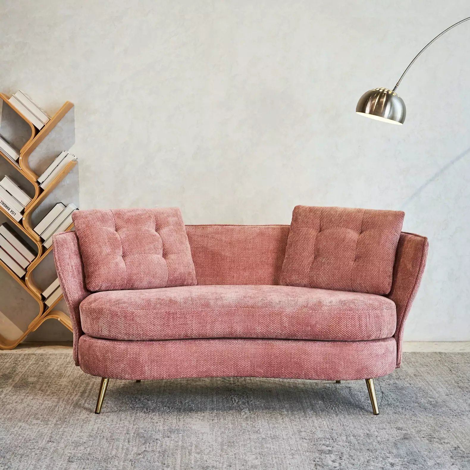 Modern Velvet Loveseat Sofa. Mid-Century Tufted Upholstered Small Love Seat Couch with Golden Metal Legs. Comfy Couch for Living Room Apartment. 64.2 H x32.7 W x 29.1 D. Pink