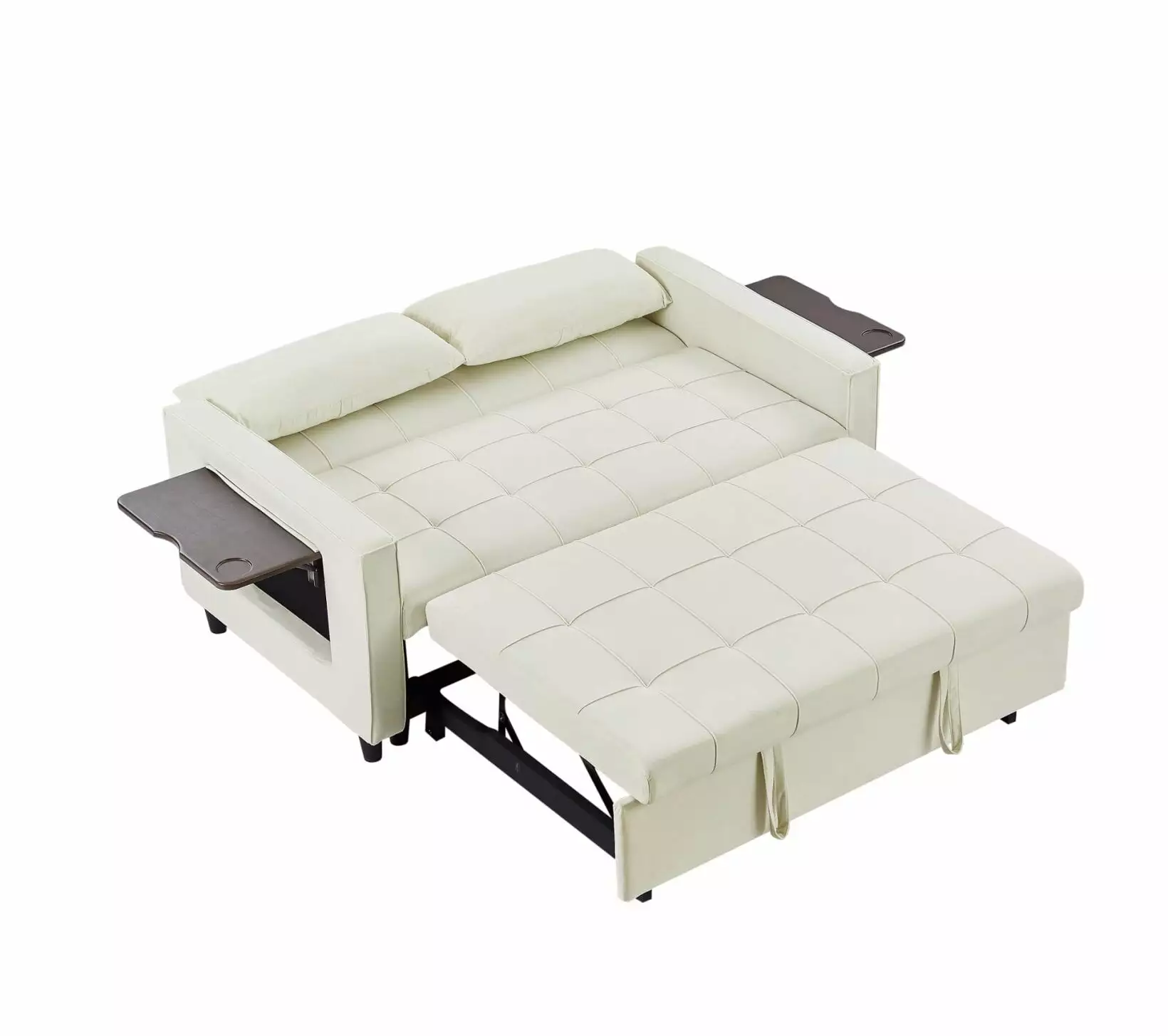 Modern Velvet Recliner Sofa with Side Coffee Table. Adjustable Backrest Sofa Pullout Bed with 2 Lumbar Pillows. Convertible Loveseat Sofa for Living Room Bedroom Office. White