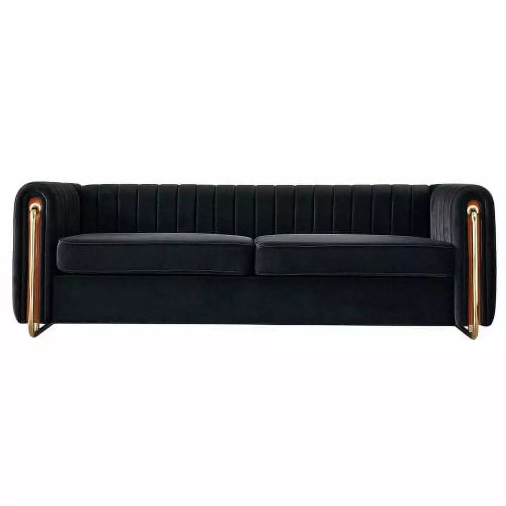 Modern Velvet Sofa Couch. Modern Upholstered 2 Seater Sofa Couch. Luxious Loveseat with Deep Seat. Accent Sofa With Metal Legs. for Living Room. Bedroom. Office. Black