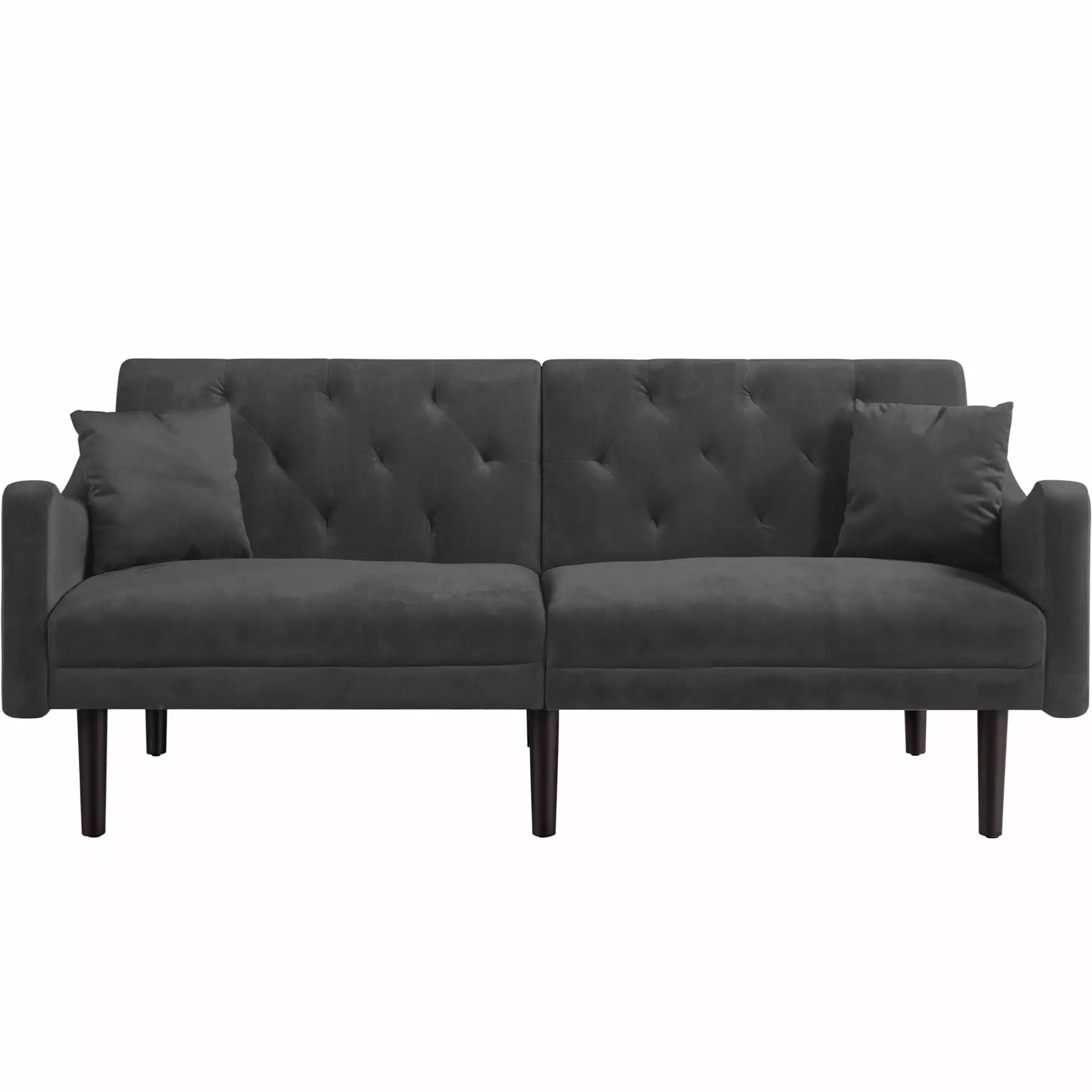 Modstyle Velvet Futon Sofa with 2 Pillows & Reclining Backrest. Gray