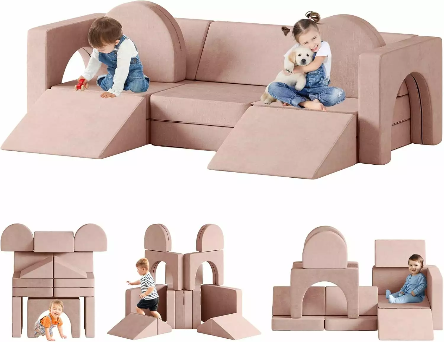 Modular Kids Play Couch 13pcs. Kids Sofa with Climbing Slope. Toddler Couch Kids Couch for Fortplay Bedroom and Playroom. Toddler Couches Fold Out for Boys and Girls. Convertible Foam Couch for Kids