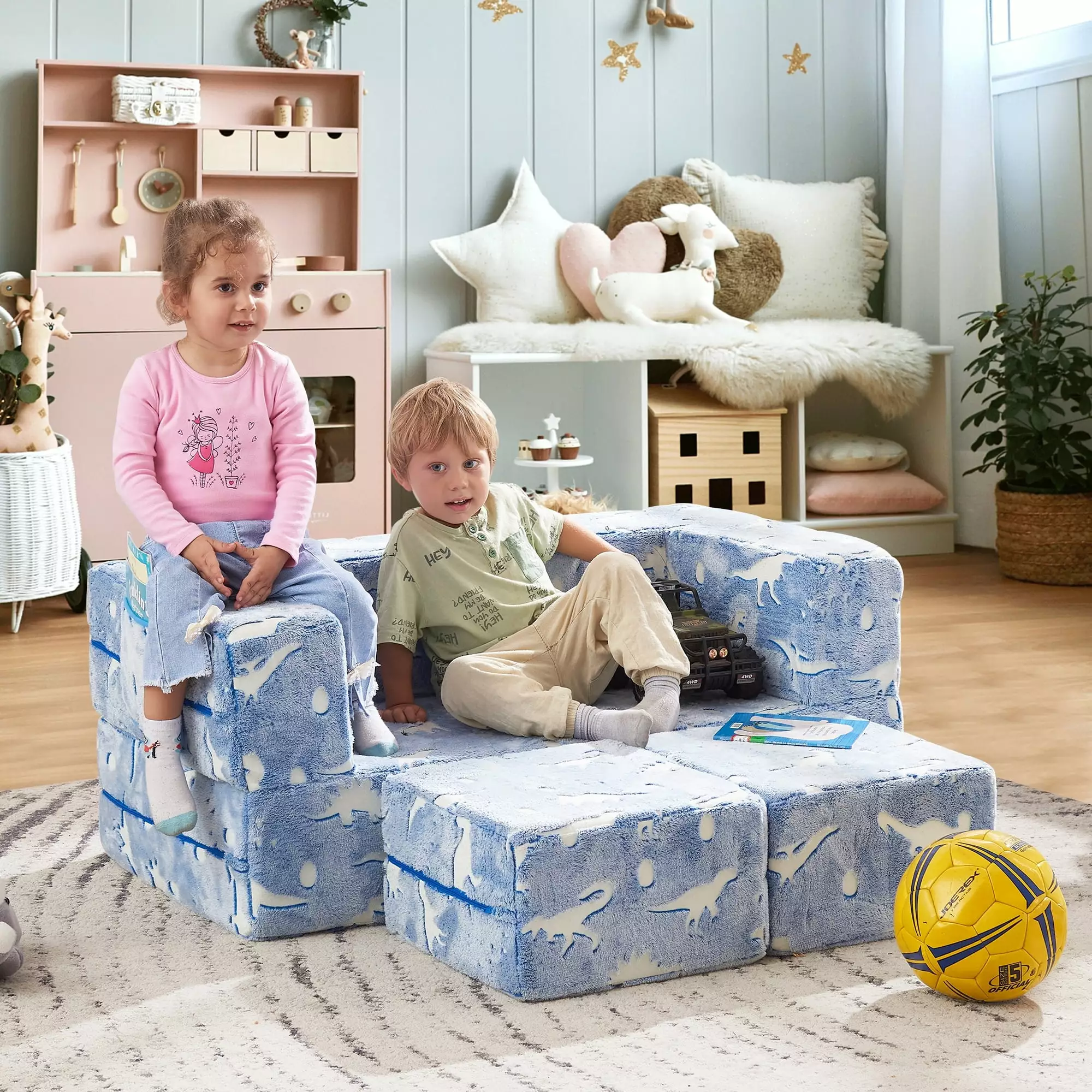 Modular Kids Sofa. Children Furniture for Playroom (Glowing Dinosaur)