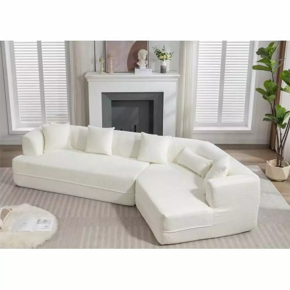 Modular Sectional Living Room Sofa Set. Modern Minimalist Style Couch. Upholstered Sleeper Sofa For Living Room. Bedroom. Salon. 2 Pc Free Combination .Anti-Wrinkle.Boucle Fabric.Creamy-White