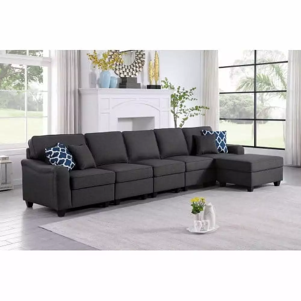 Modular Sectional Sofa. 6-Piece Sectional Sofa Couches for Living Room. 6 Seater L Shaped Couch Sleeper Sofa Furniture Set. Reversible Sectional Couches for Apartment Office Small Spaces. Dark Gray