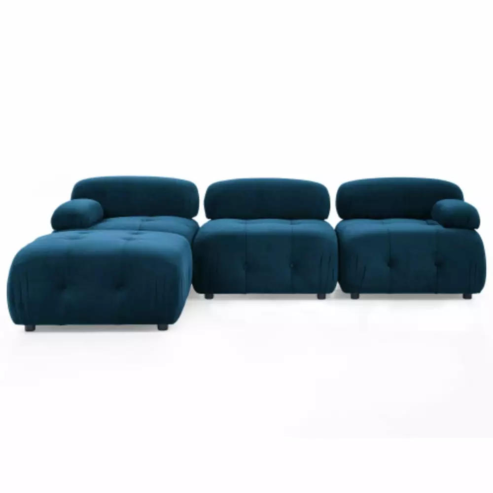 Modular Sectional Sofa. Button Tufted Designed and DIY Combination.L Shaped Couch with Reversible Ottoman. Navy Velvet Navy + Foam+Spring + Eucalyptus + Velvet + Wood + Pillow Top Arms