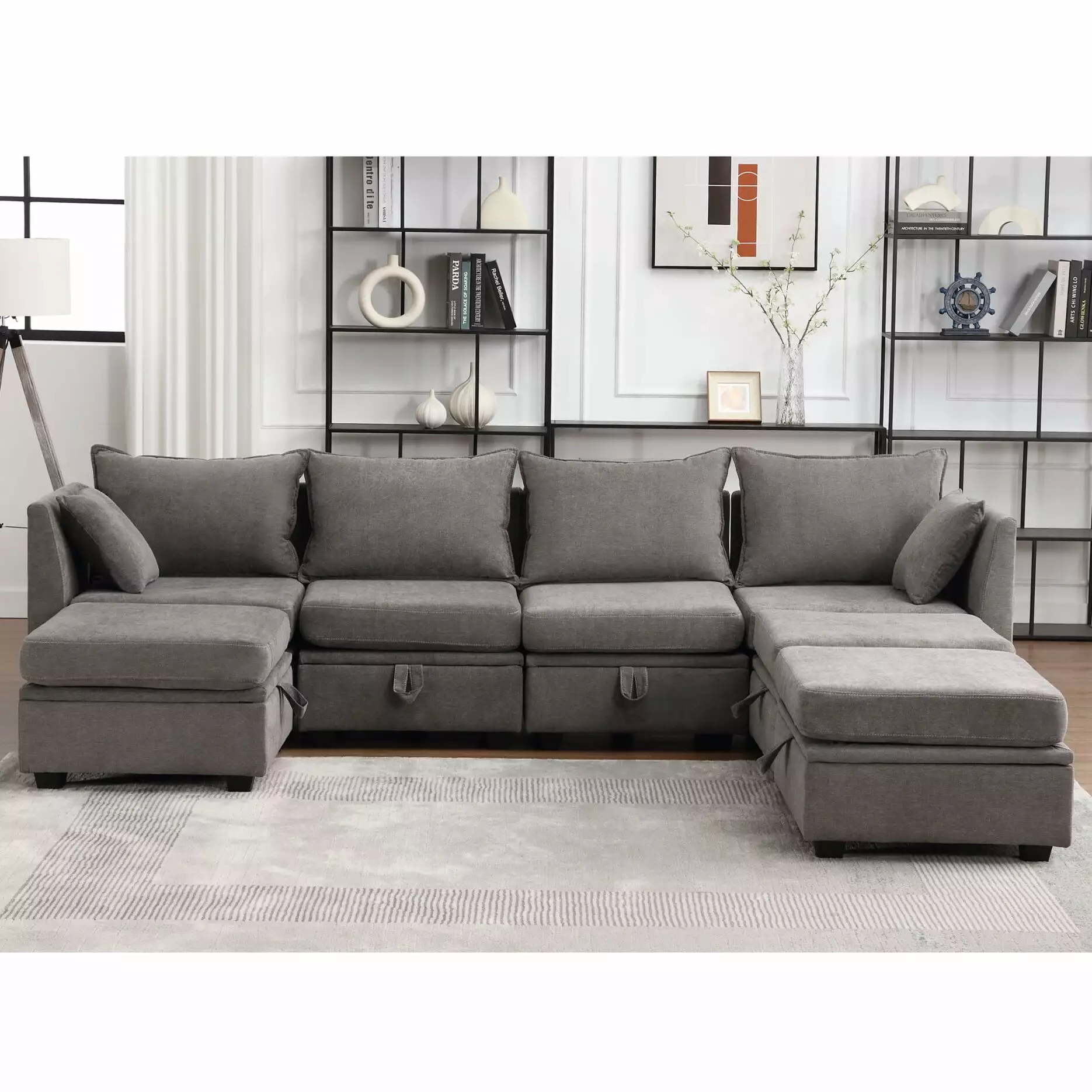 Modular Sectional Sofa. Convertible U Shaped Sofa Couch with Storage. 7 Seat Sofa Fabric Couch with Reversible Chaise for Living Room. Grey