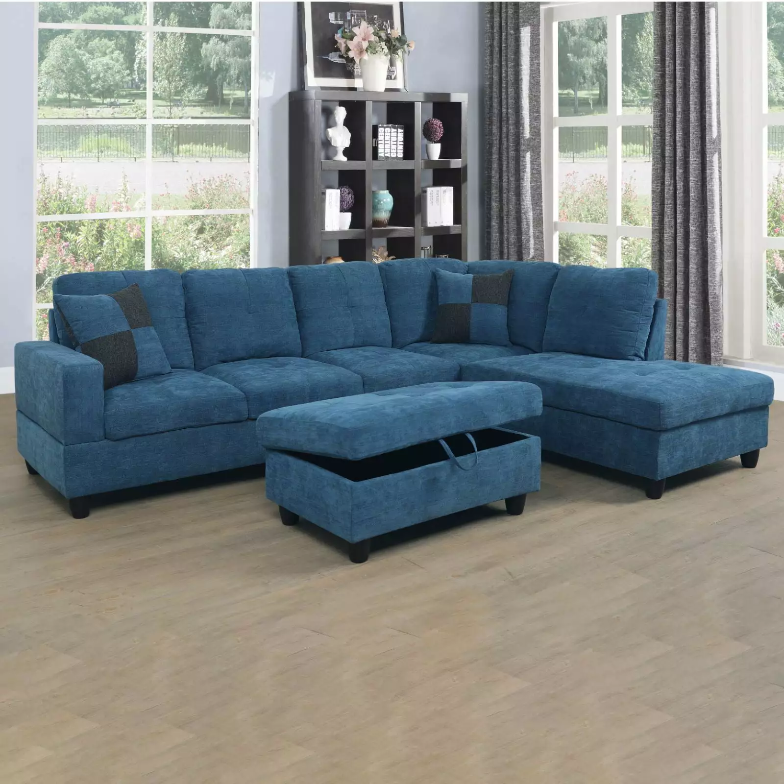 Modular Sectional Sofa. L Shaped Sofa Couch with Storage and 2 Pillows. Modular Sectionals .4 Seat Sofa Couch with Chaise for Living Room. Office. Gallery Blue .Right Chaise