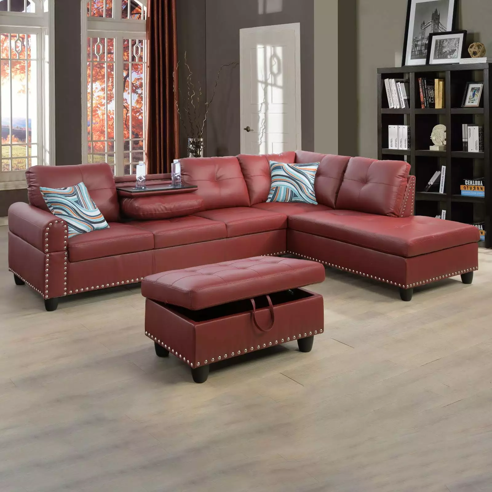 Modular Sectional Sofa. L Shaped Sofa Couch with Storage and 2 Pillows. Modular Sectionals .4 Seat Sofa Couch with Chaise for Living Room. Office. Gallery Red .Right Chaise