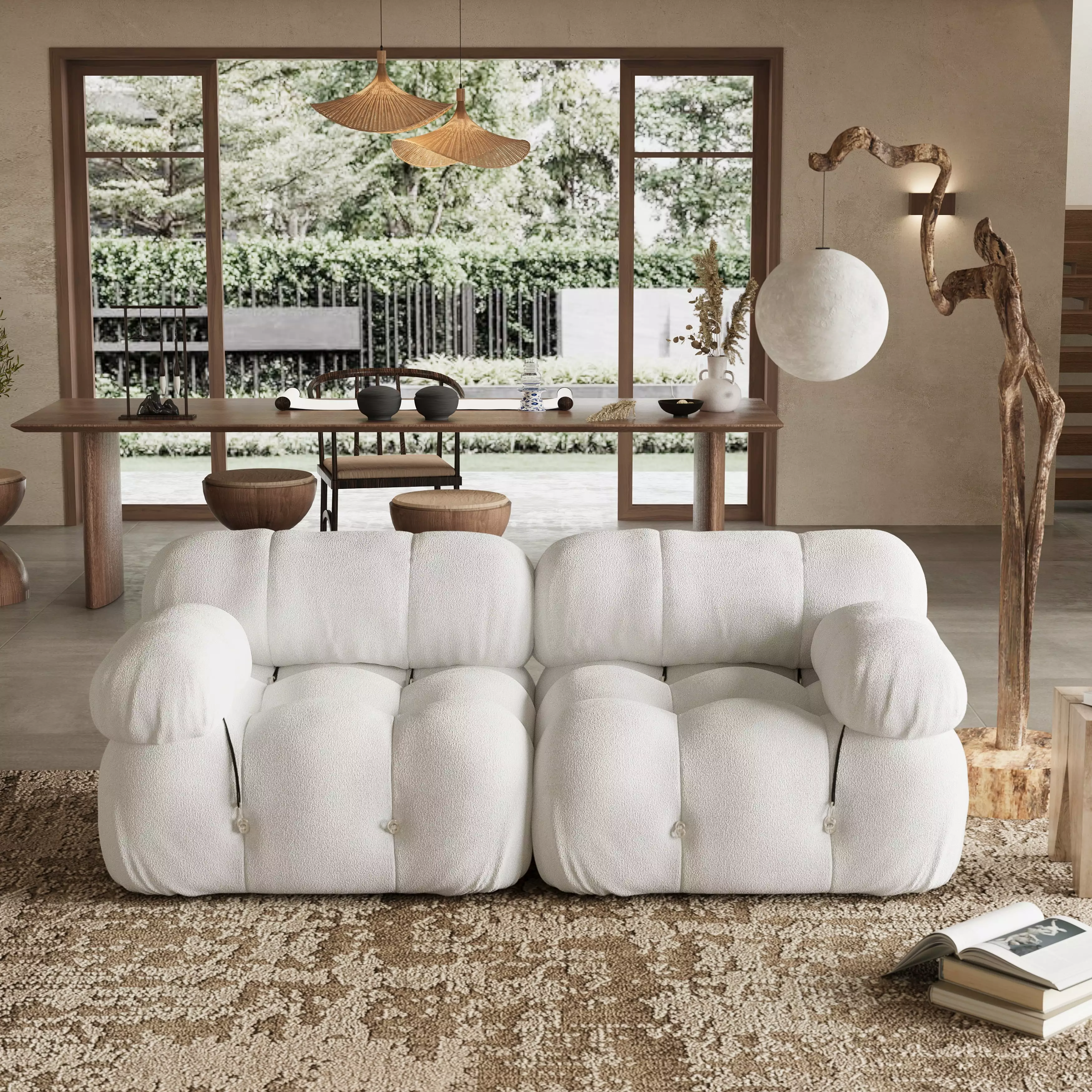 Modular Sectional Sofa Modern Two Seater Loveseat Wide Couch Sectional for Living Room Bedroom Apartment White