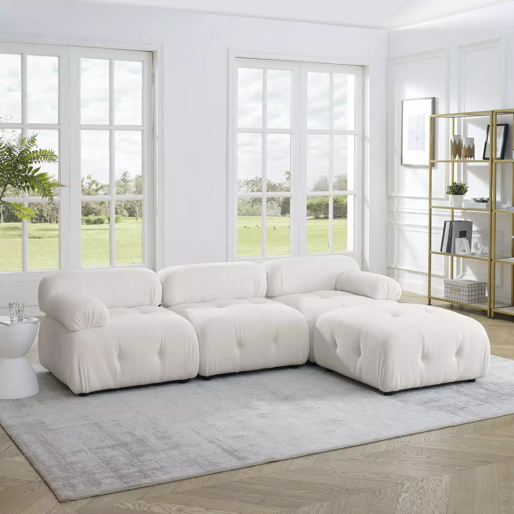 Modular Sectional Sofa with Reversible Ottoman. Modern Button Tufted Designed Accent Sofa with Soft Paded. DIY Combination L-Shaped Sofa Couch for Living Room Apartment Office. Ivory