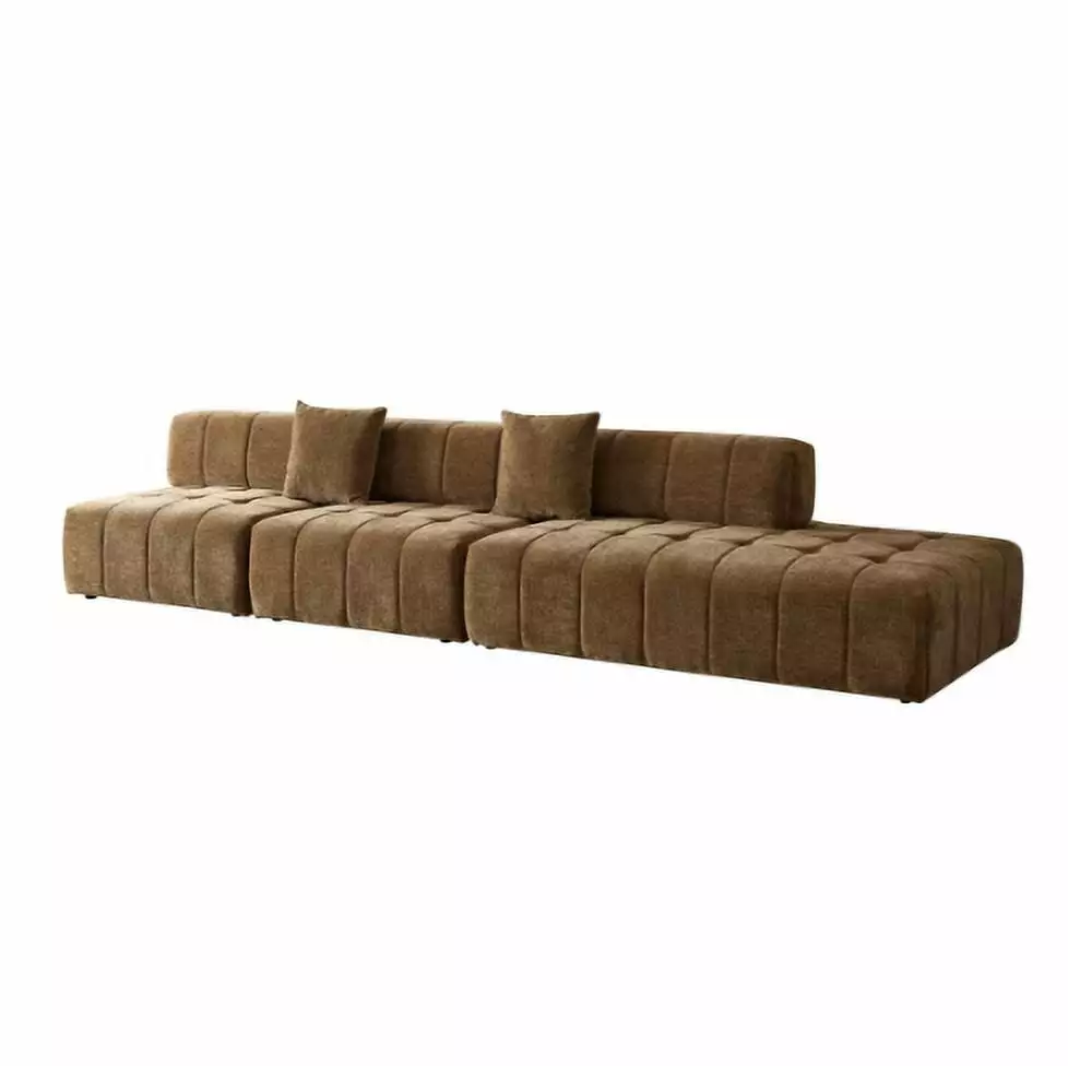 Modular Sectional Sofa Set with 2 Single Seats and a Loveseat. Linen Armless Sofa with Plastic Legs and Tufting Backrest. Modern Upholstered Sofa for Living Room. Apartment and Small Space. Brown