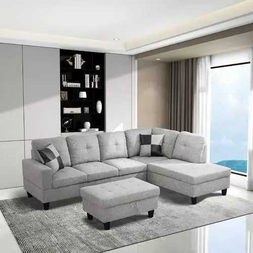 Modular Sectional Sofa. L Shaped Sofa Couch with Storage and 2 Pillows. Modular Sectionals with Ottomans. 4 Seat Sofa Couch with Chaise for Living Room.Office.Gallery Grey .Right Chaise