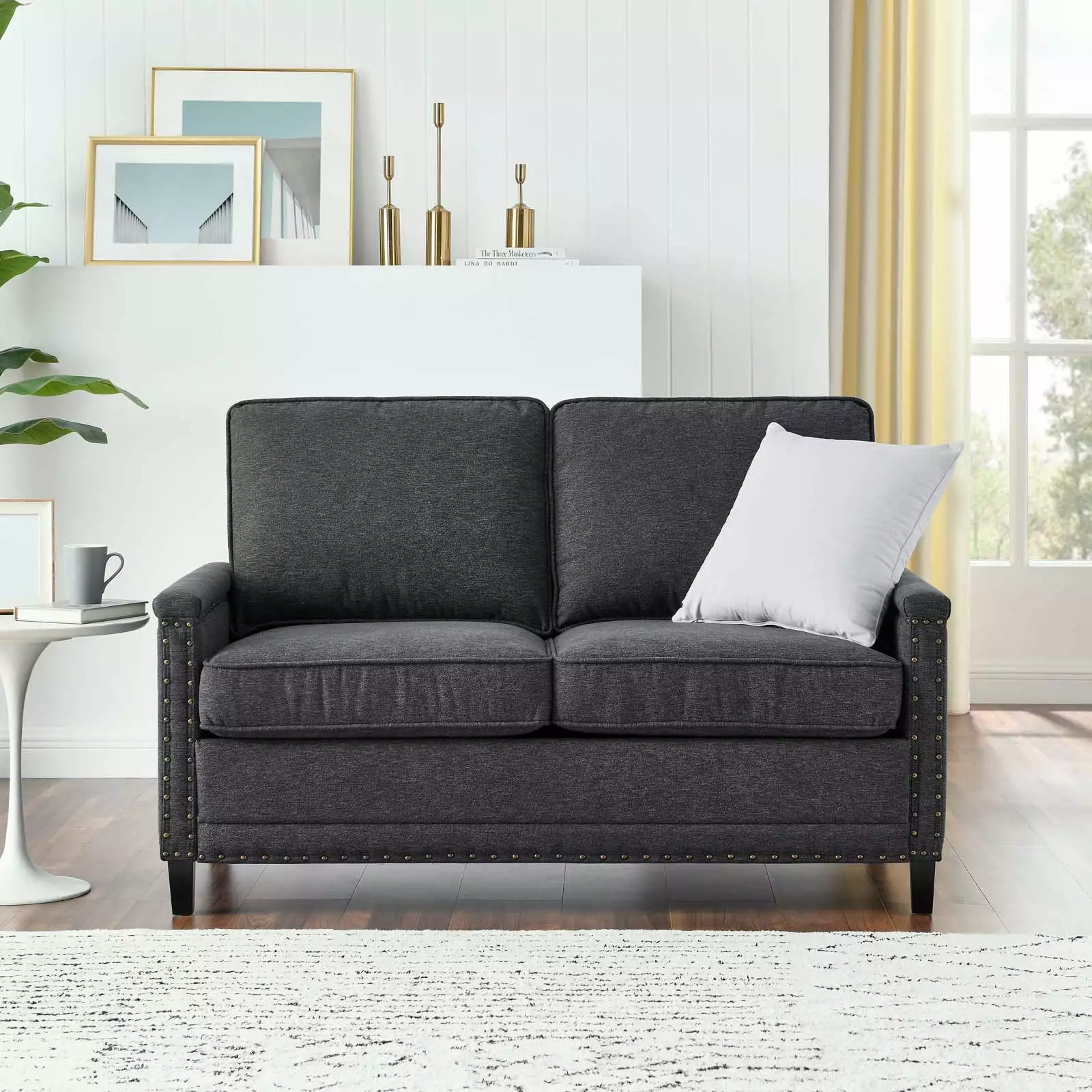 Modway Ashton Upholstered Fabric Loveseat in Charcoal