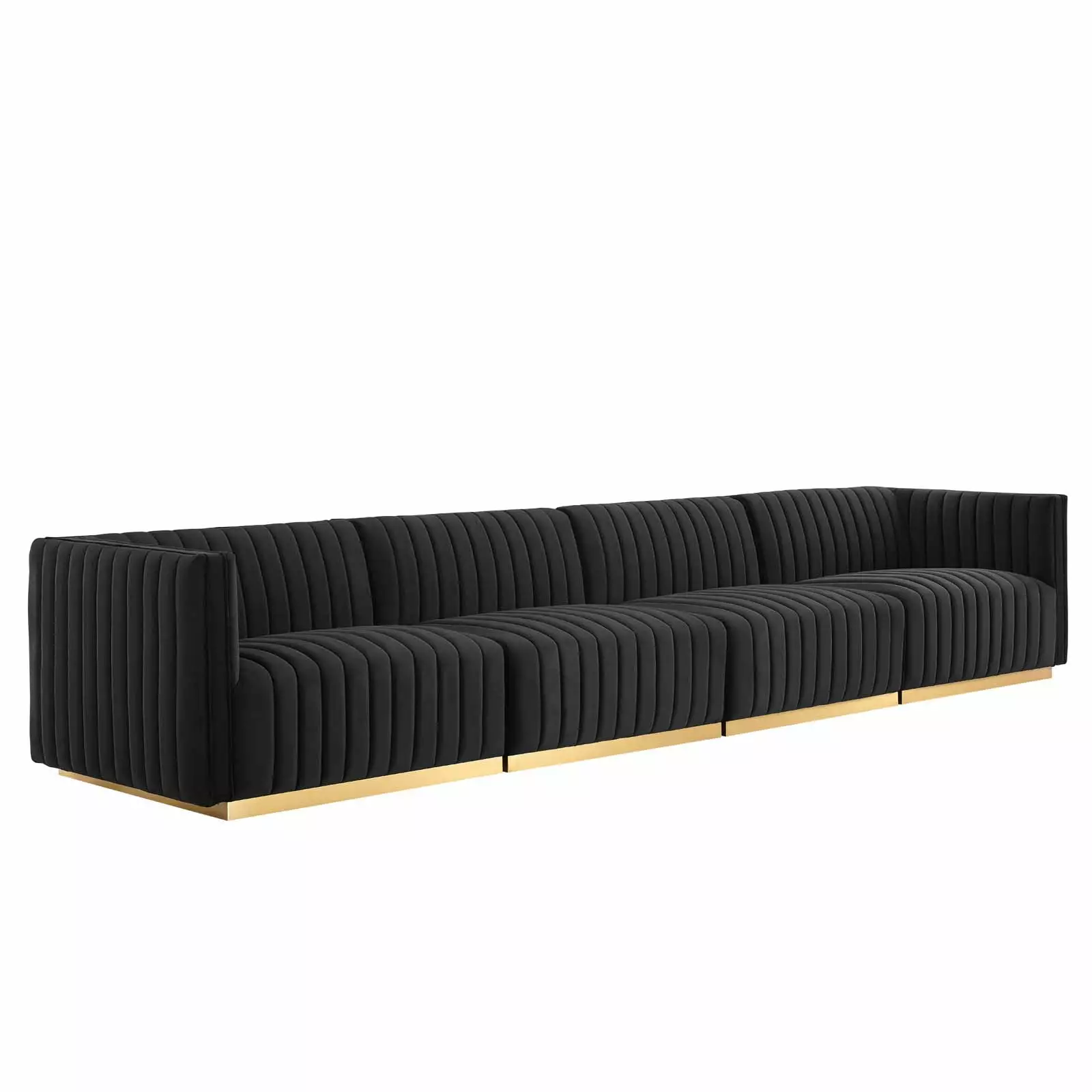 Modway Conjure 4-Piece Velvet and Stainless Steel Sofa in Gold/Black