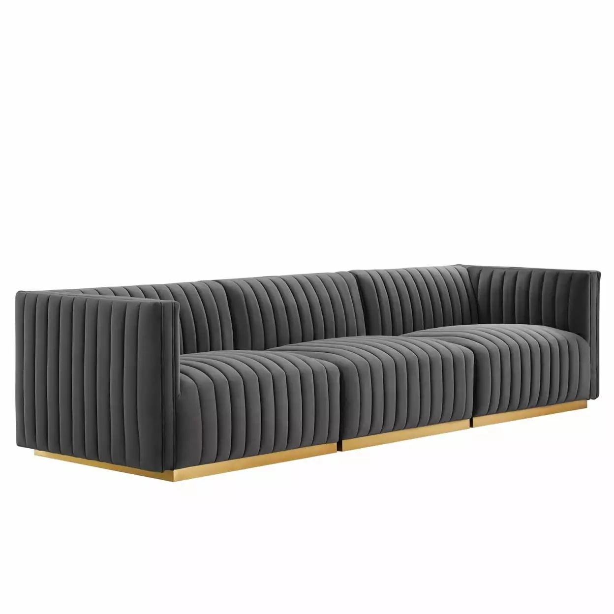 Modway Conjure Channel Tufted Performance Velvet Sofa in Gold/Gray