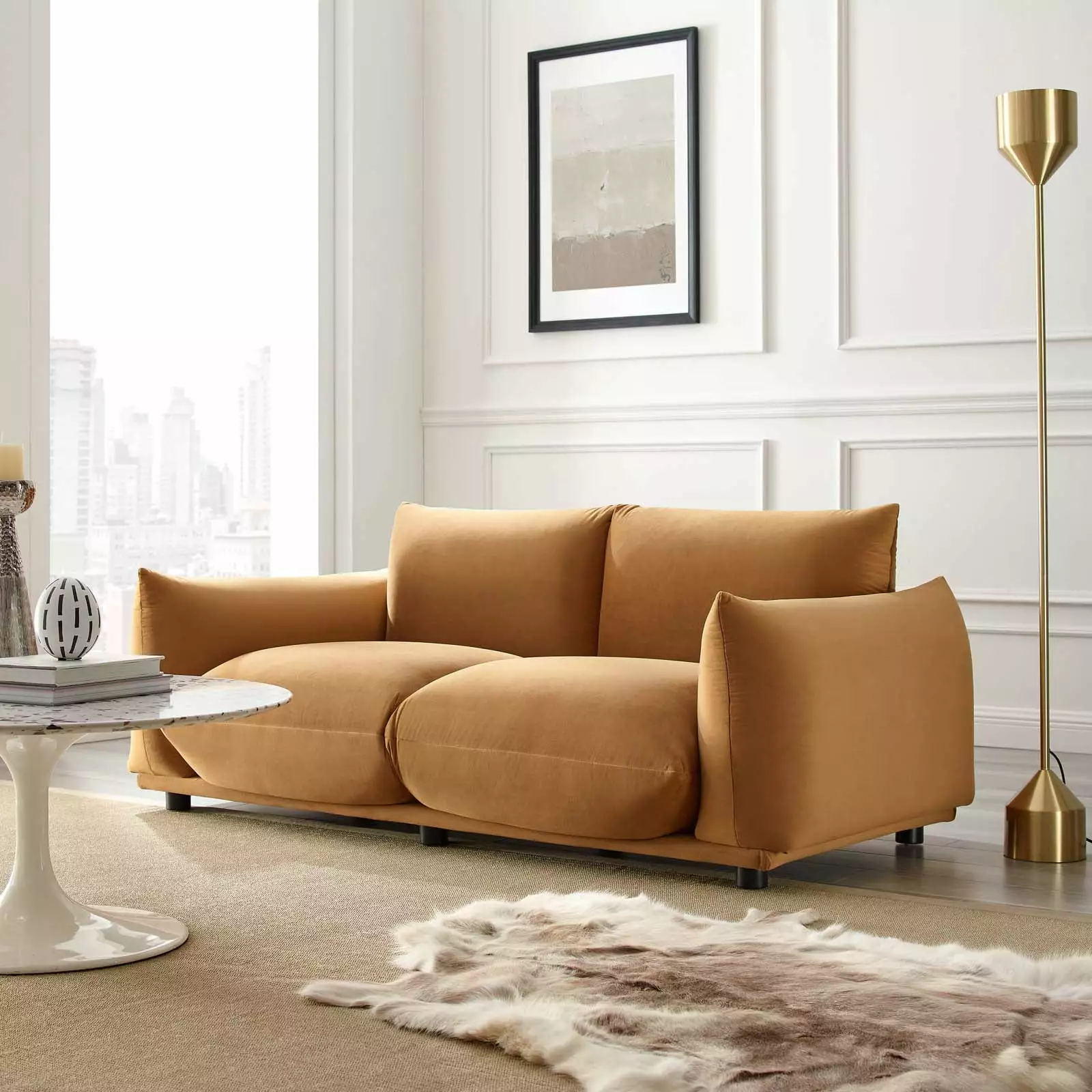 Modway Copious Performance Velvet Loveseat in Cognac