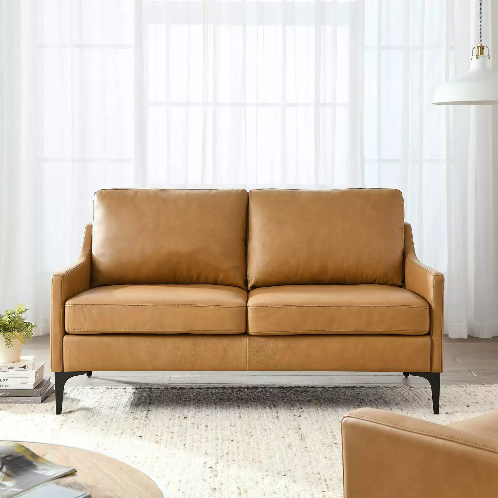 Modway Corland Leather Loveseat in Tan