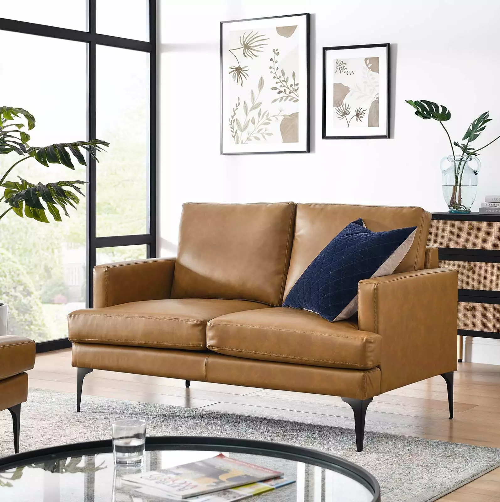 Modway Evermore Vegan Leather Loveseat in Tan