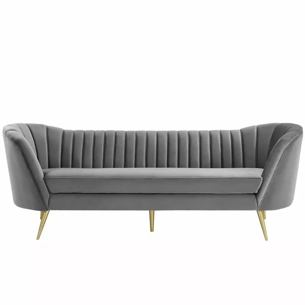 Modway Opportunity Vertical Channel Tufted Curved Velvet Sofa in Gray