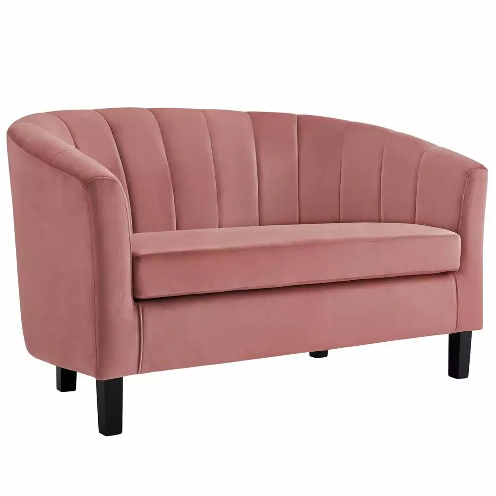 Modway Prospect Channel Tufted Performance Velvet Loveseat in Dusty Rose & Black