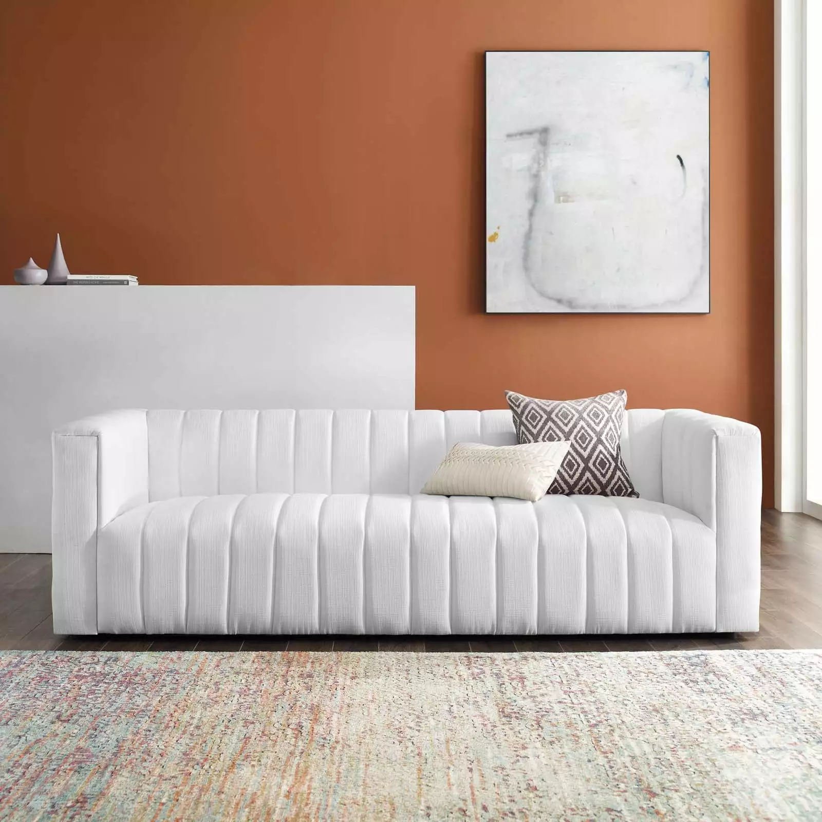 Modway Reflection Channel Tufted Upholstered Fabric Sofa in White