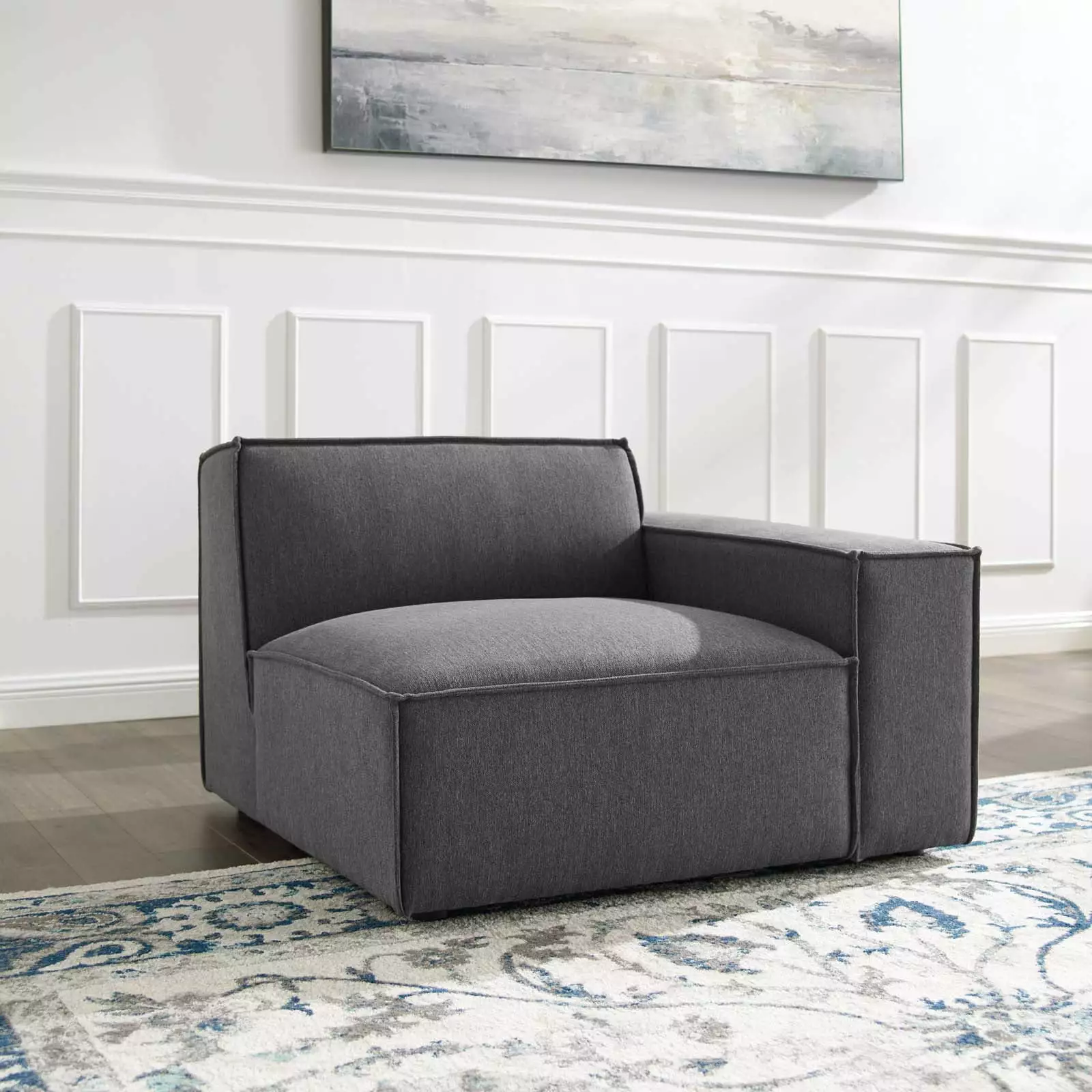 Modway Restore Polyester Fabric Left-Arm Sectional Sofa Chair in Charcoal