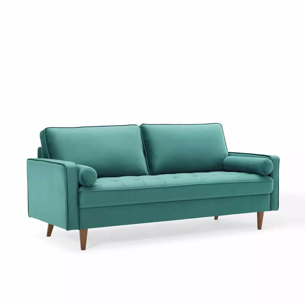 Modway Valour Modern Style Performance Velvet Sofa in Teal Finish