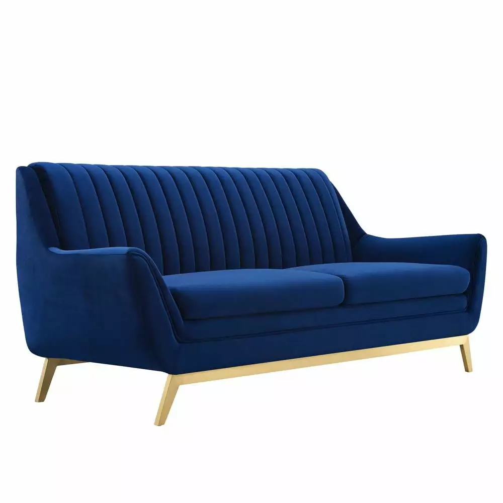 Modway Winsome Channel Tufted Performance Velvet Sofa in Navy