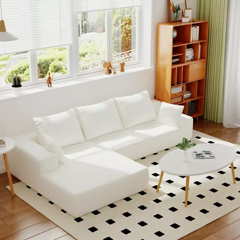 Momei L-shape Upholstered Sofa Multiple Cushions Sectional Couch .Modern Minimalist Style Couch for Living Room.Bedroom White