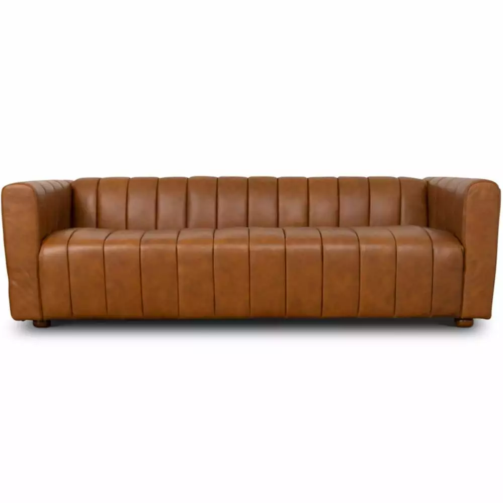 Montclair Mid-Century Modern Living Room Genuine Leather Sofa in Cognac Tan