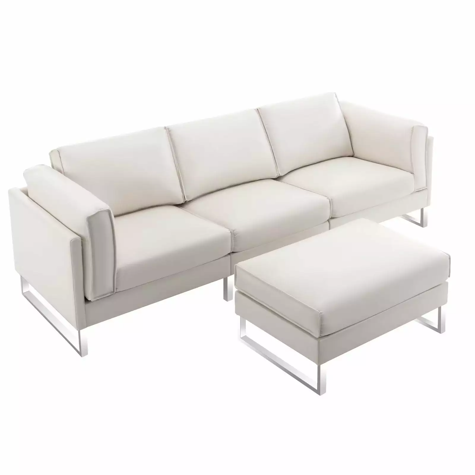 Morden Fort Faux Leather Sectional Sofa with Ottoman Living Room Modular Couch L Shape White