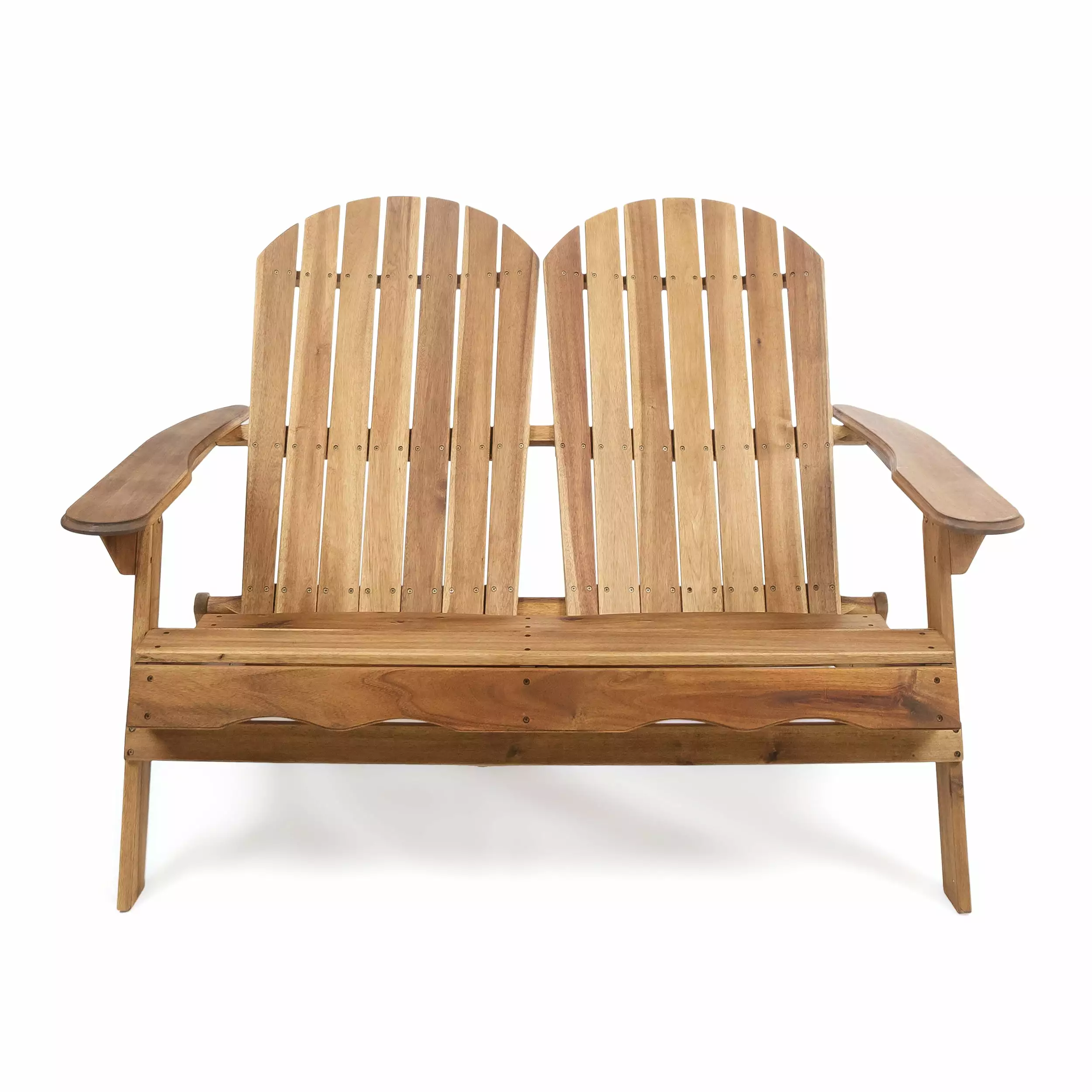 Muriel Outdoor Acacia Wood Adirondack Loveseat. Natural Finish