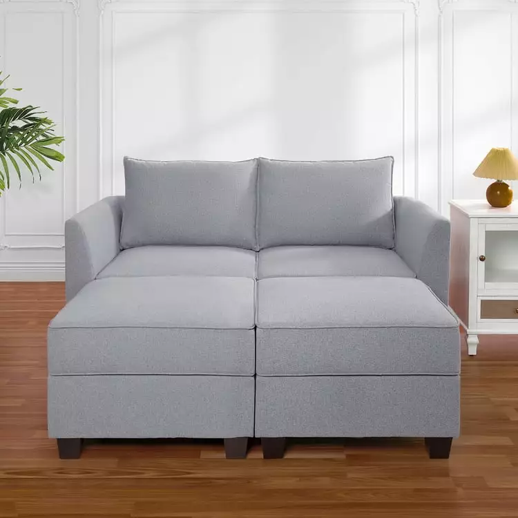 Naomi Home Elizabeth Modern DIY Collection-Fabric:Linen.Finish:Gray.Style:Loveseat with Double Ottoman