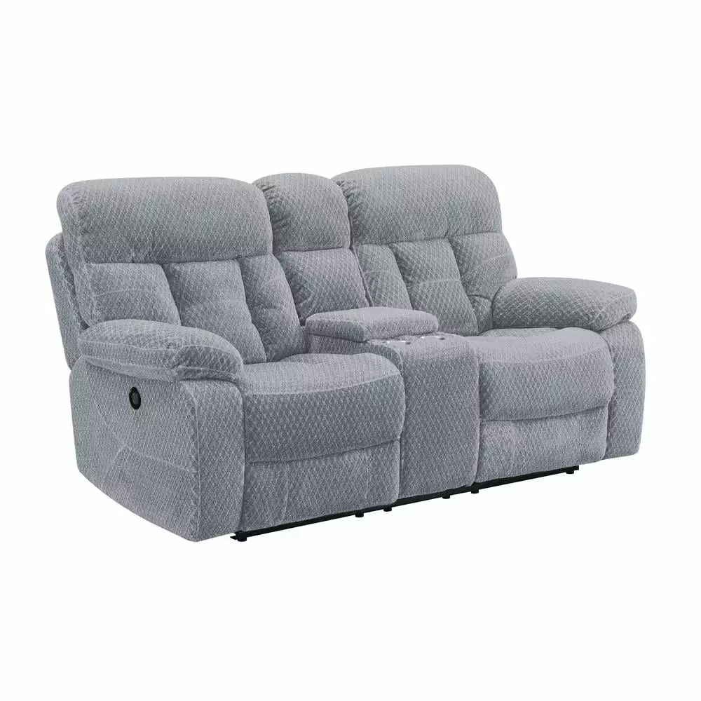 New Classic Furniture Bravo Polyester Fabric Power Console Loveseat in Stone