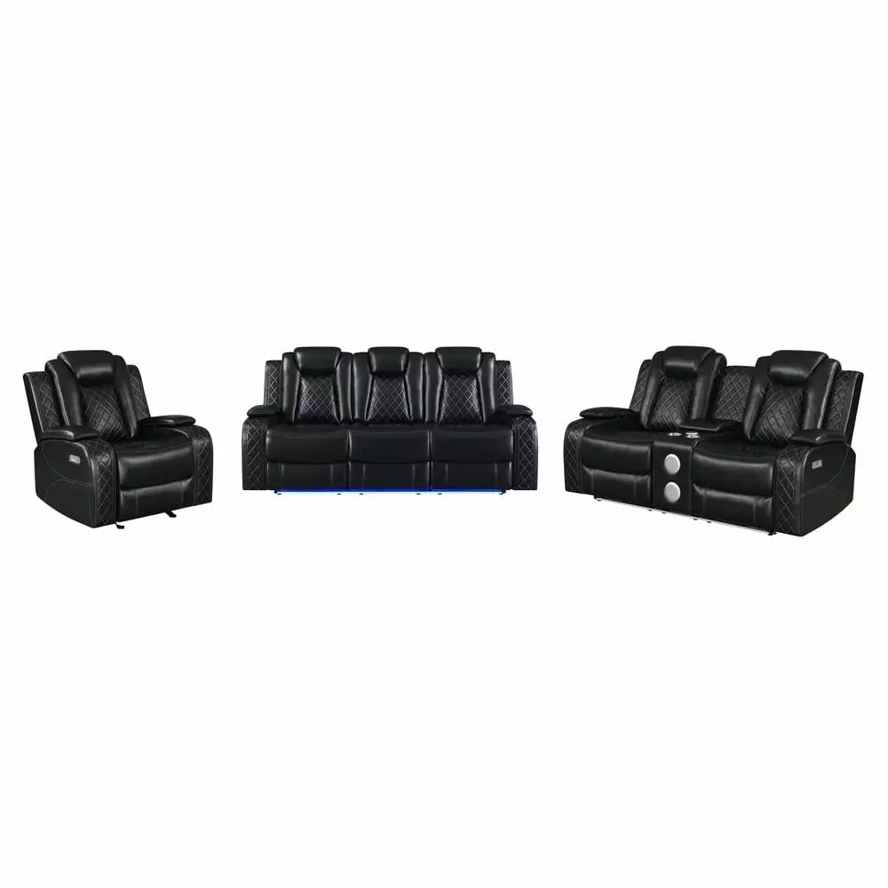 New Classic Furniture Orion Leather Power Sofa with Dual Recliners in Black