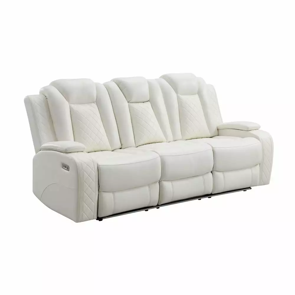 New Classic Furniture Orion Leather Sofa with Dual Recliners in White