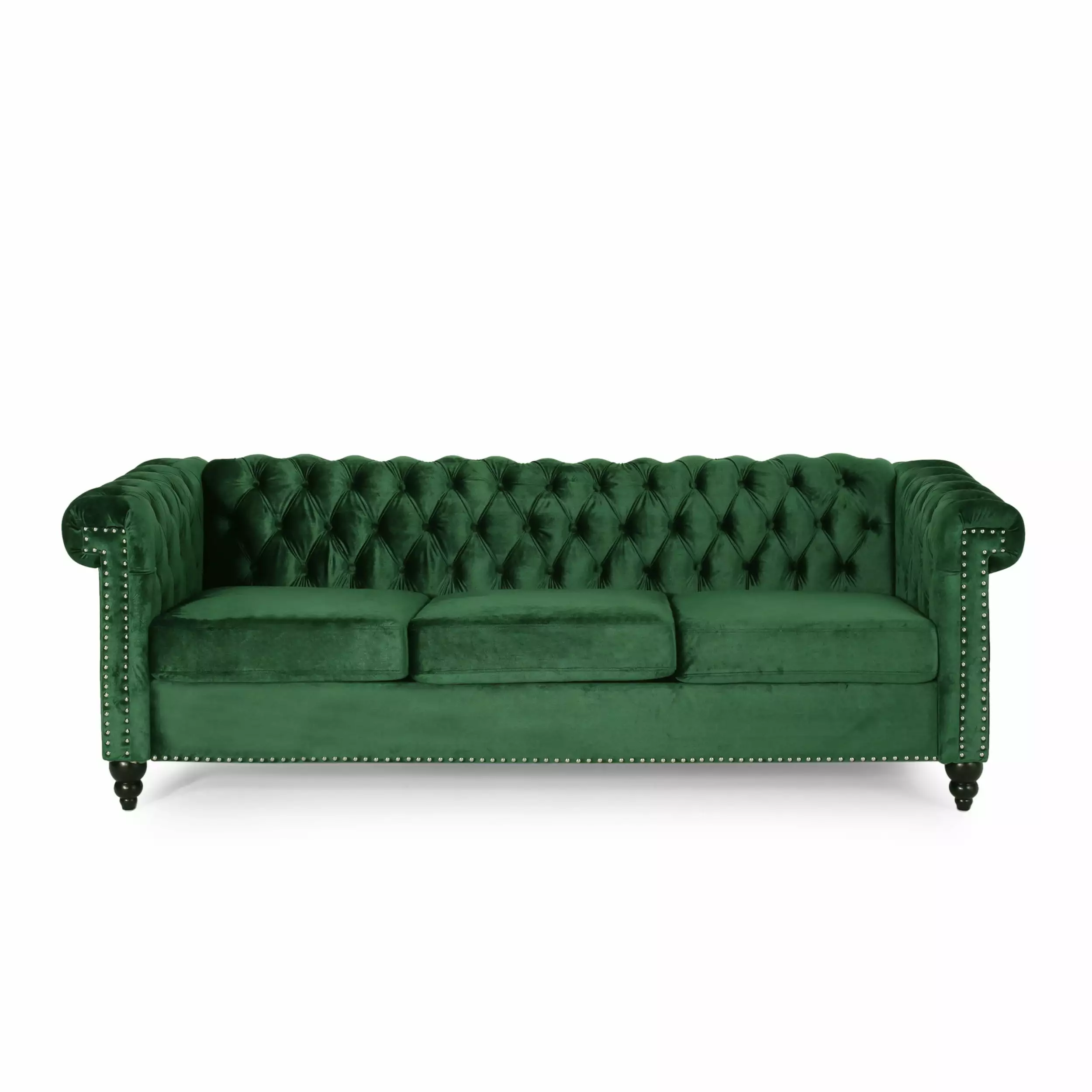 Noble House Kabella Velvet Tufted 3 Seater Sofa. Emerald