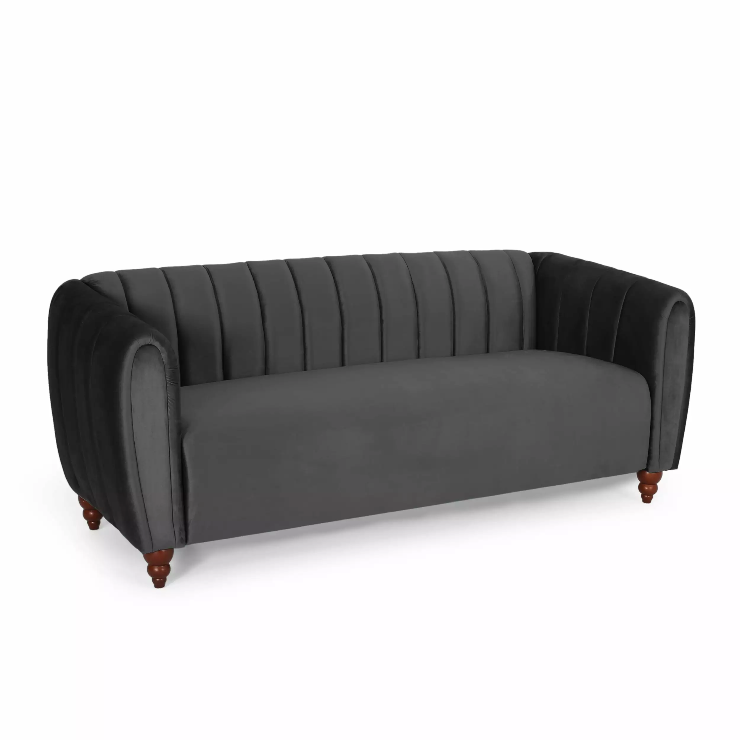 Noble House Missoula Velvet Channel Stitch 3 Seater Sofa. Black