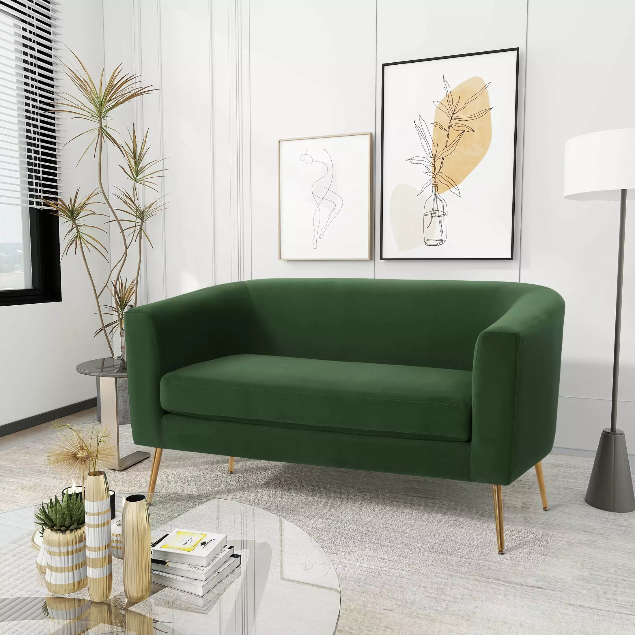 Noble House Modern Velvet Loveseat. Forest Green