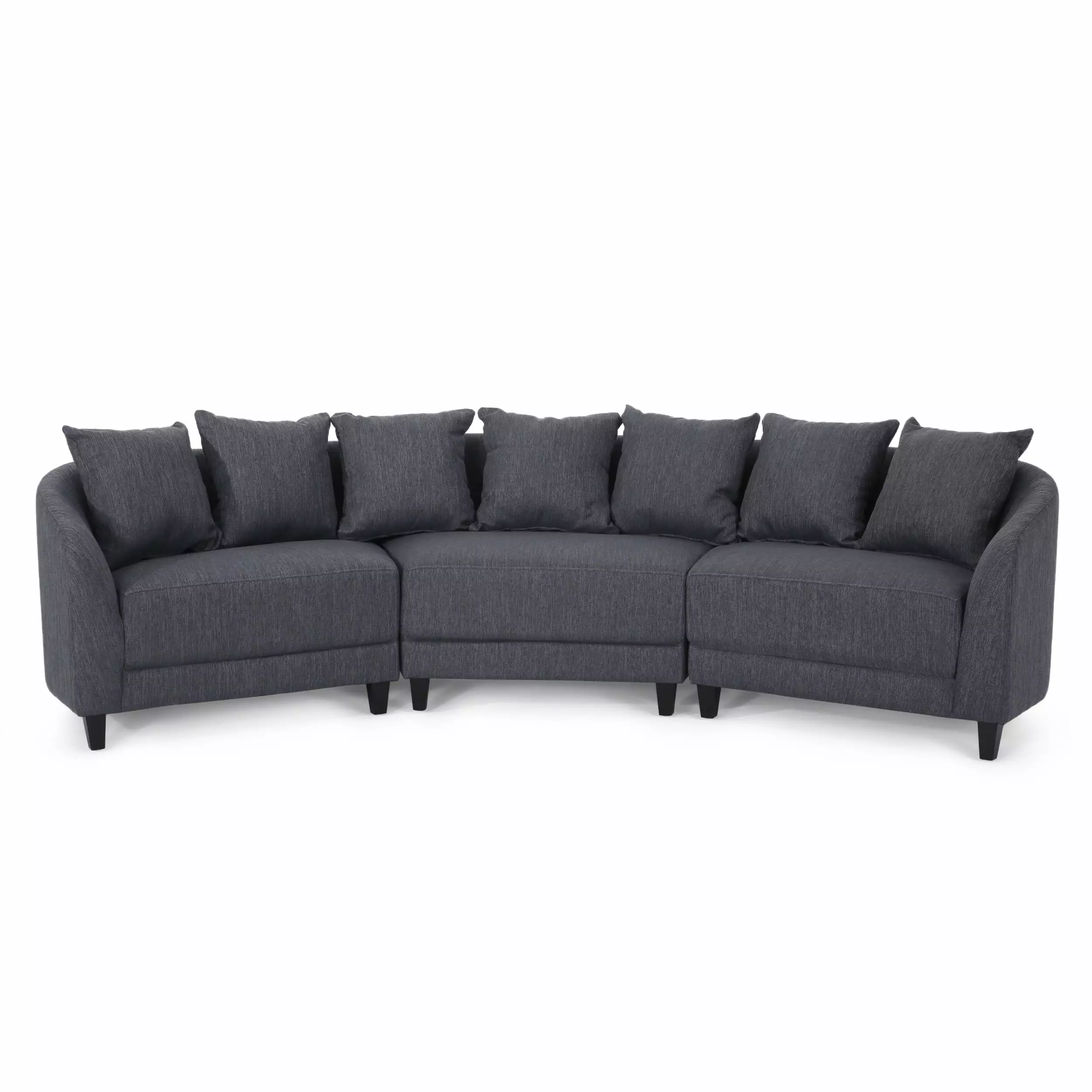 Noble House Raintree Indoor Contemporary Fabric 3 Seater Curved Sectional Sofa. Charcoal