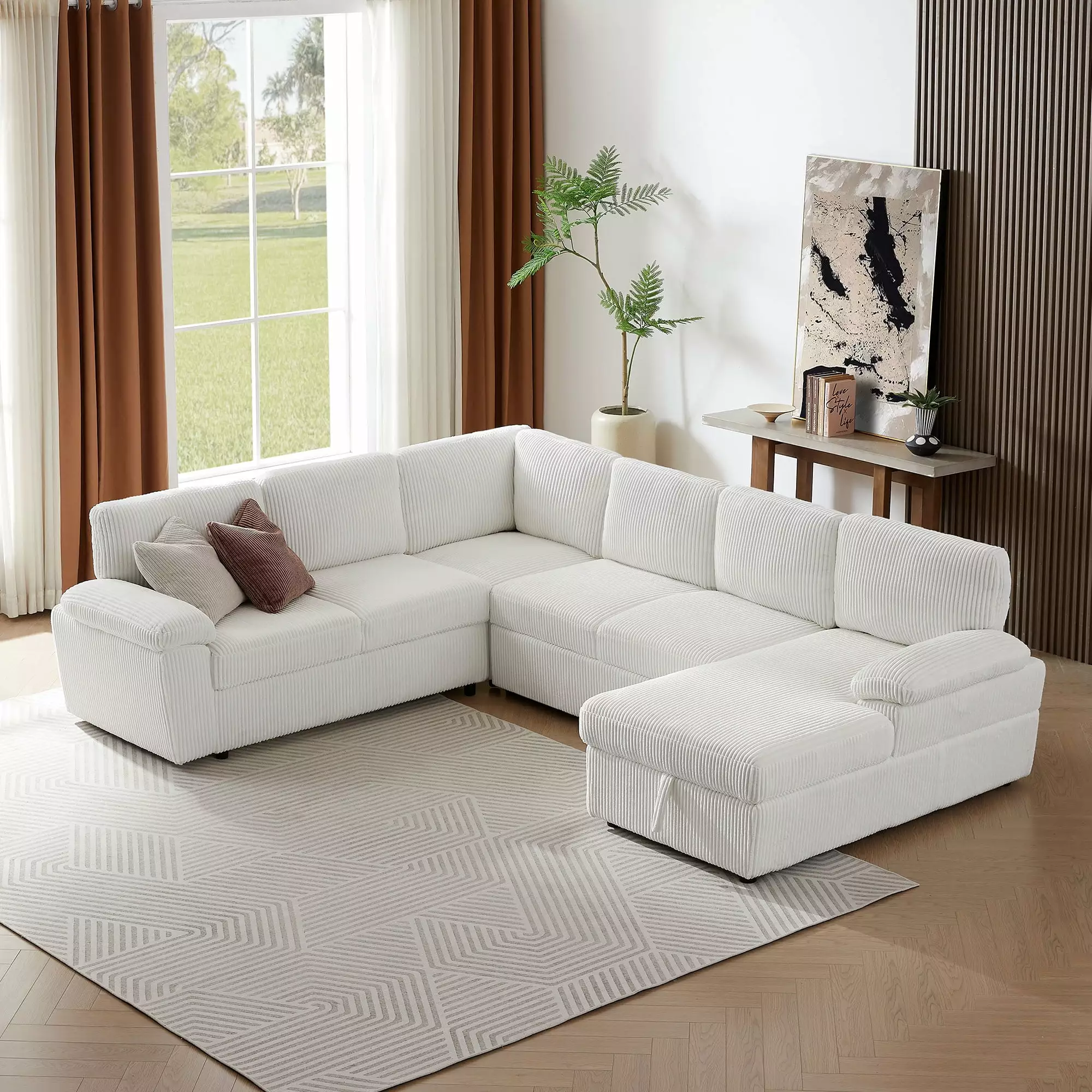 OYang Oversized Sectional Sofa Set. Convertible Sectional Sofa Couch with Storage Ottoman. L-Shaped/U-Shaped Upholstered Sofa for Home Apartment Office (Left Hand Facing)