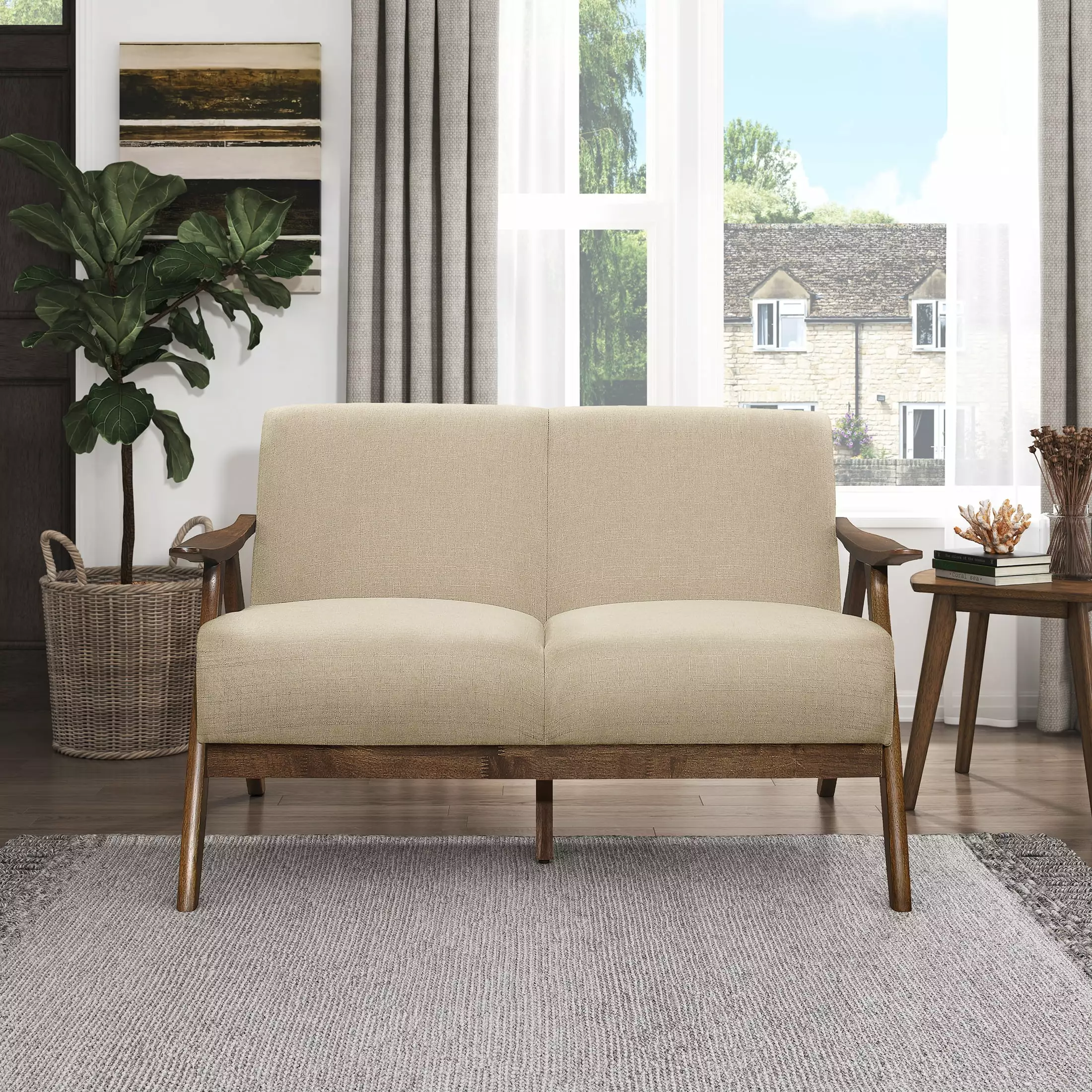 OakvillePark Ecola Fabric Living Room Loveseat. Light Brown