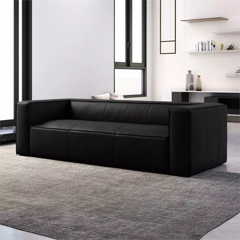 Omax Decor Mason 90 Modern Genuine Top Grain Leather Sofa in Black