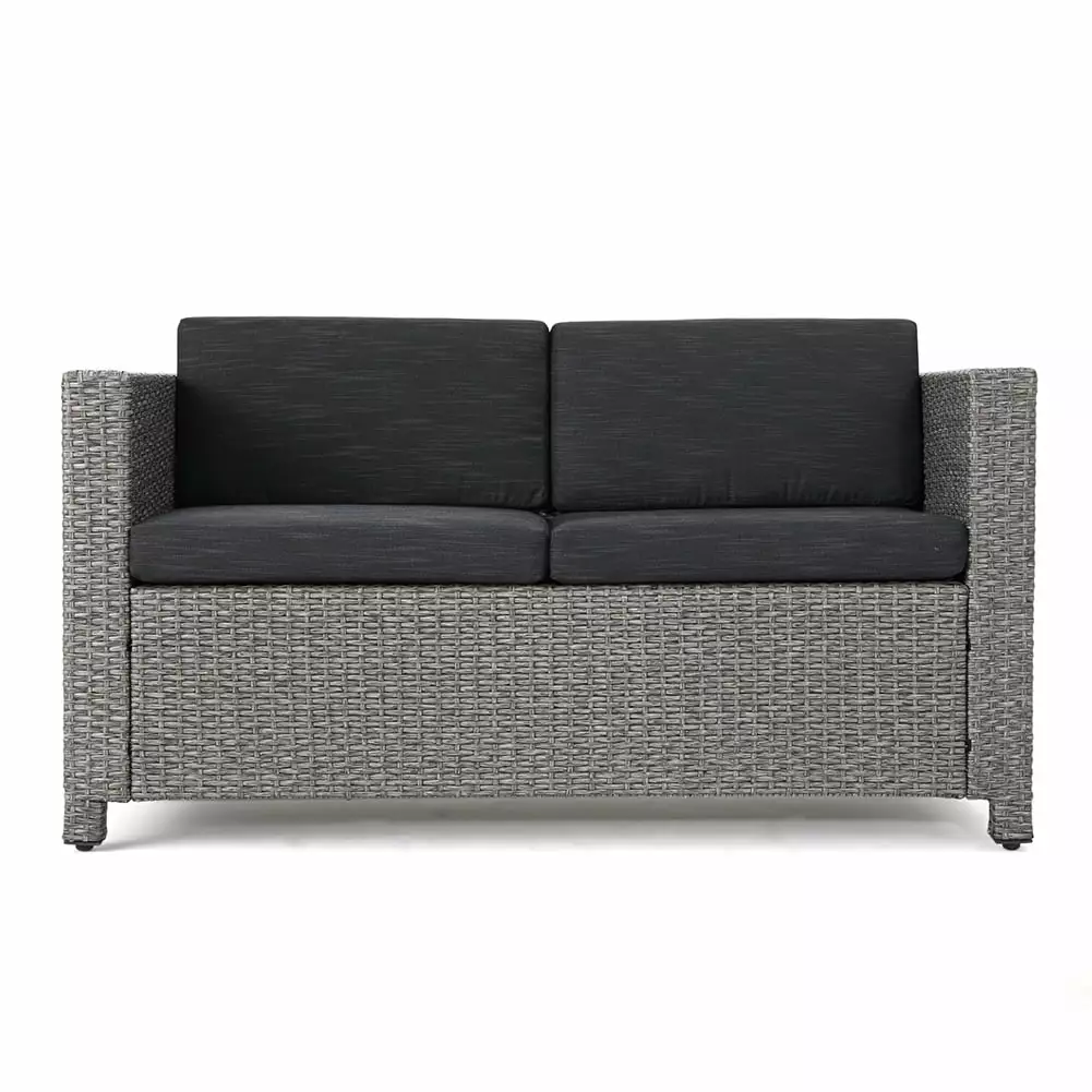 Outdoor Patio Wicker Loveseat Sofa. Modern 2 Seater Love Seat Couch. Comfy Upholstered Loveseat Couches With Water Resistant Cushions For Backyard Garden Porch Deck