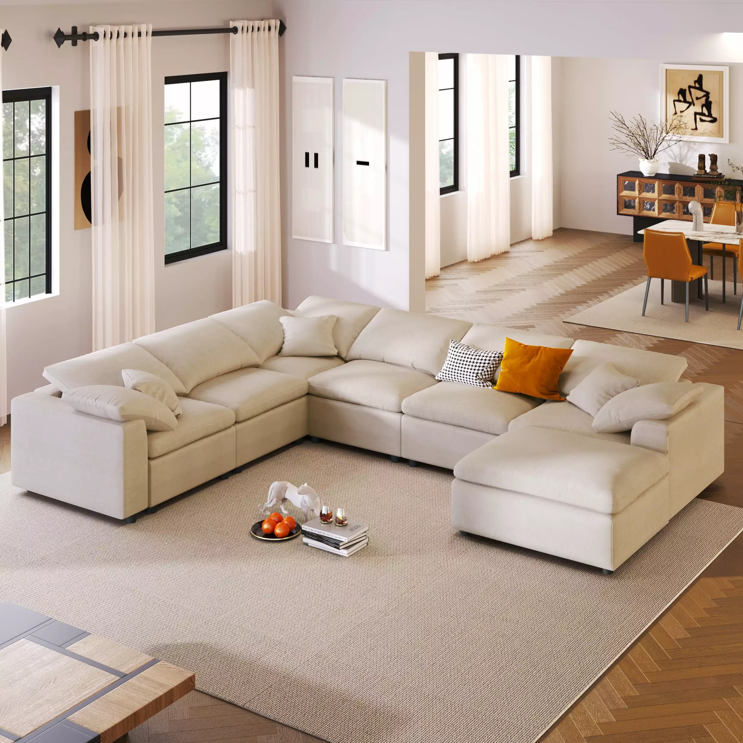 Oversized Modular Sectional Sofa with Ottoman L Shaped Corner Sectional for Living Room. Office. Spacious Space WQ-336