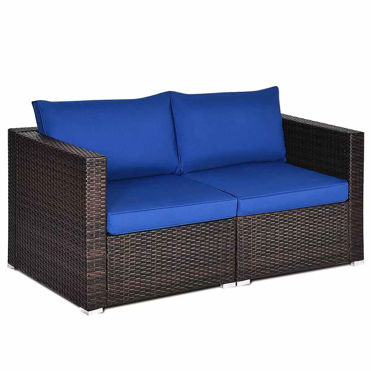 Patiojoy 2-Piece Patio Wicker Corner Sofa Set Rattan Loveseat with Removable Cushions Navy