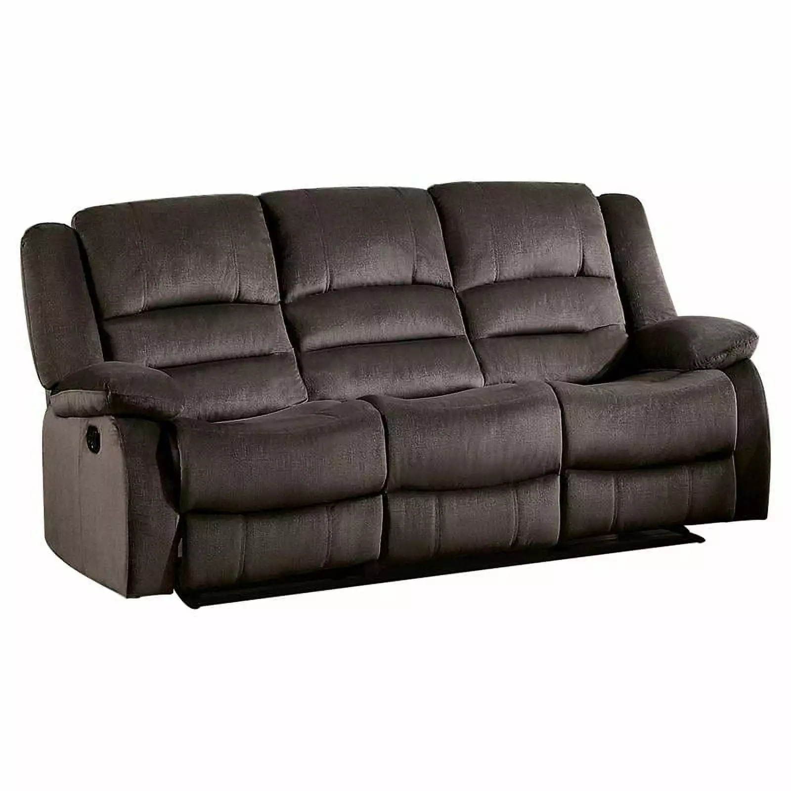 Pemberly Row 19 Transitional Microfiber Double Reclining Sofa in Chocolate